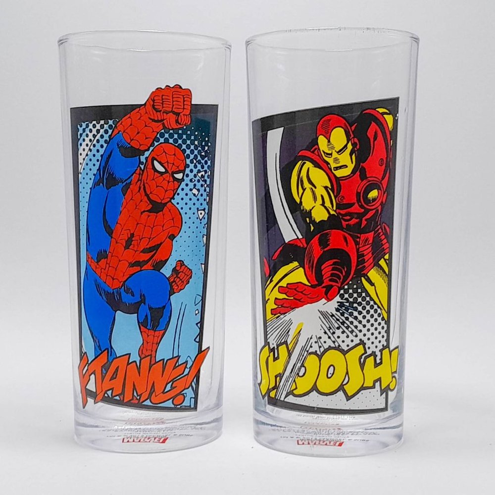 Two (2) - Marvel Comics Spider-Man Iron Man, Drinking Glasses